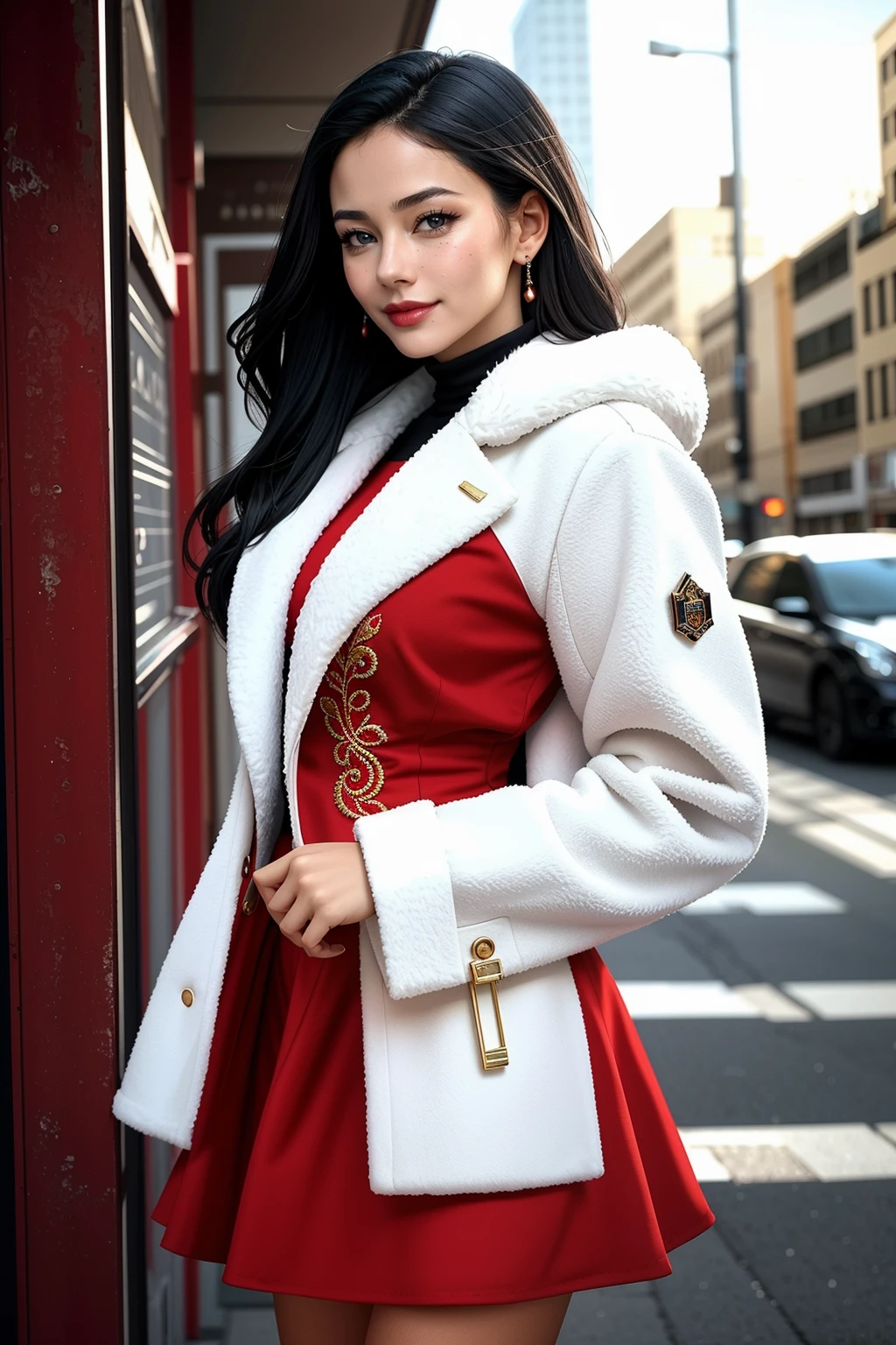 ((Masterpiece, best quality,edgQuality)), seductive smile,standing,posing for a picture,cowboy shot,
beautiful edgCN_woman,edgCN_face,edgCN_body,
<lora:edgCanadian_Doll_Likeness:0.65>
edgJG fashion, a woman in a red dress with golden embroidery ,wearing edgJG_style clothing,white fur coat <lora:edgGalliano:1>
