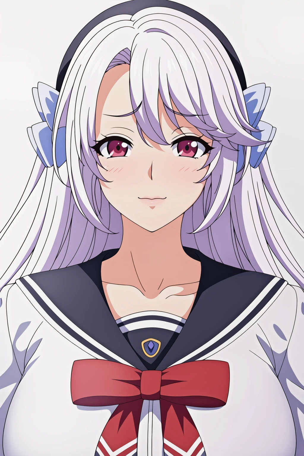 简单的背景, 白色背景, 水手领, 校服, セラフク,锁骨, 黑色连裤袜,褶裙, 红色的_蝴蝶结,