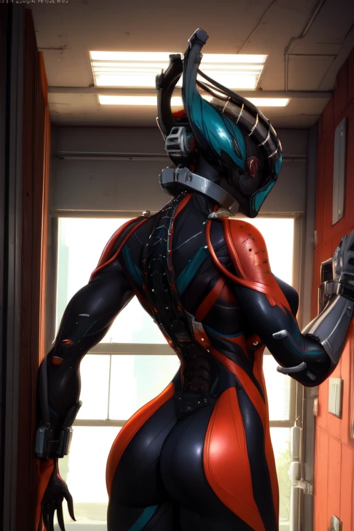 Valkyr, solo, ass,
standing, upper body, from behind,
space ship, indoors, hips,
(insanely detailed, masterpiece, best quality),
<lora:valkyr-10v5:0.7>