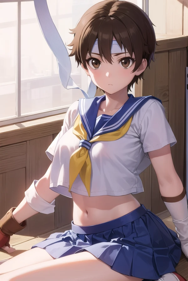 sakurakasugano, <lora:sakurakasugano-lora-nochekaiser:1>,
sakura kasugano, (brown eyes:1.7), brown hair, short hair,
BREAK ankle socks, blue skirt, crop top, headband, midriff, miniskirt, navel, sailor collar, school uniform, shoes, short sleeves, skirt, sneakers, socks, stomach, shirt, white shirt, white headband, gloves, red gloves,
BREAK cowboy shot, looking at viewer,
BREAK indoors, classroom,
BREAK <lyco:GoodHands-beta2:1>, (masterpiece:1.2), best quality, high resolution, unity 8k wallpaper, (illustration:0.8), (beautiful detailed eyes:1.6), extremely detailed face, perfect lighting, extremely detailed CG, (perfect hands, perfect anatomy),