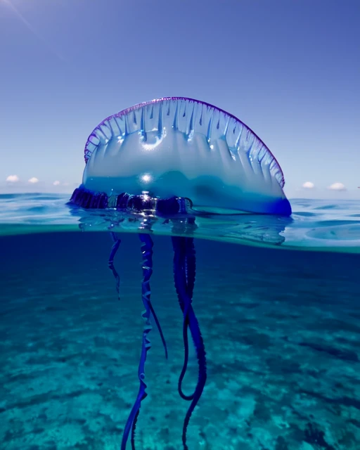 PMOW, jelly, katsuo_no_eboshi, animal focus, blue_tentacles,  <lora:PMOW_v5:0.7>, sky, ocean
