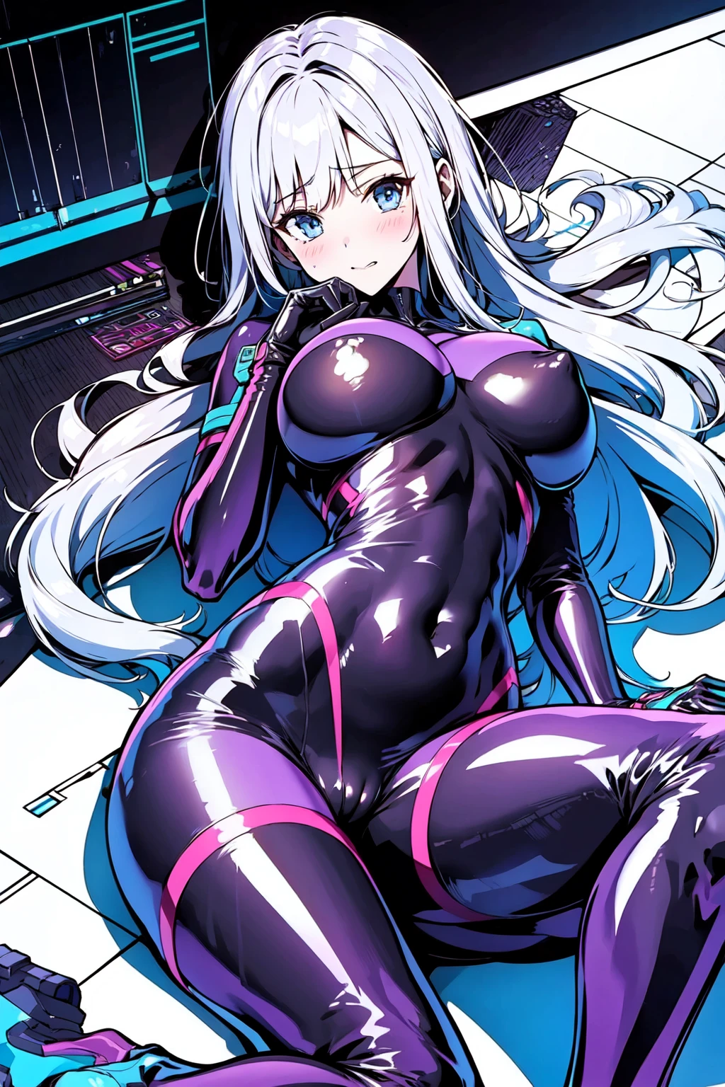 masterpiece, top quality, best quality, official art, beautiful and aesthetic,
1girl, bodysuit,colorful bodysuit,breasts, solo,  skin tight, gloves, large breasts, looking at viewer, thighhighs,thigh boots,latex, impossible clothes, shiny skin,blush,see-through, transparent,  lying, 
extreme detailed,highest detailed, optical mixing, playful patterns, lively texture, unique visual effect,