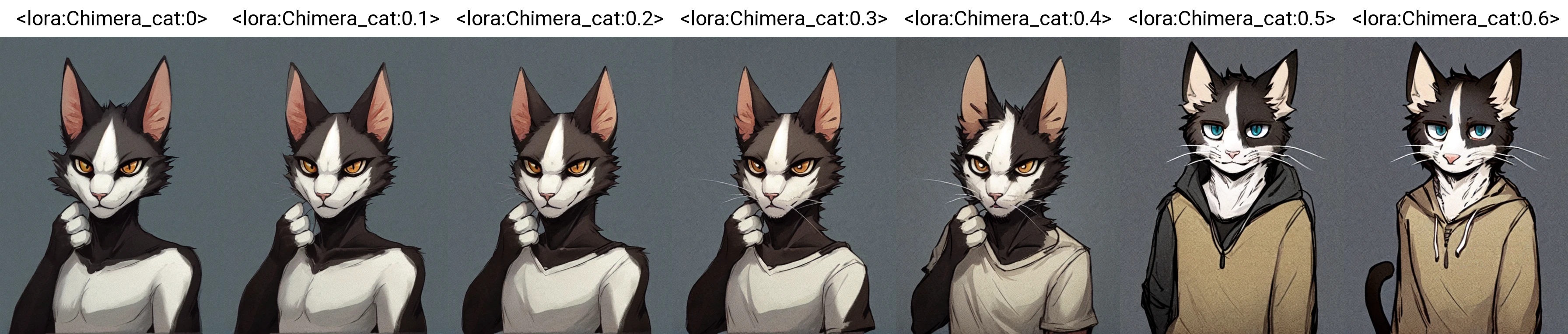 <lora:Chimera_cat:0>, chimera_cat, feline, anthro, furry, cat, divided face, half white, half black, solo