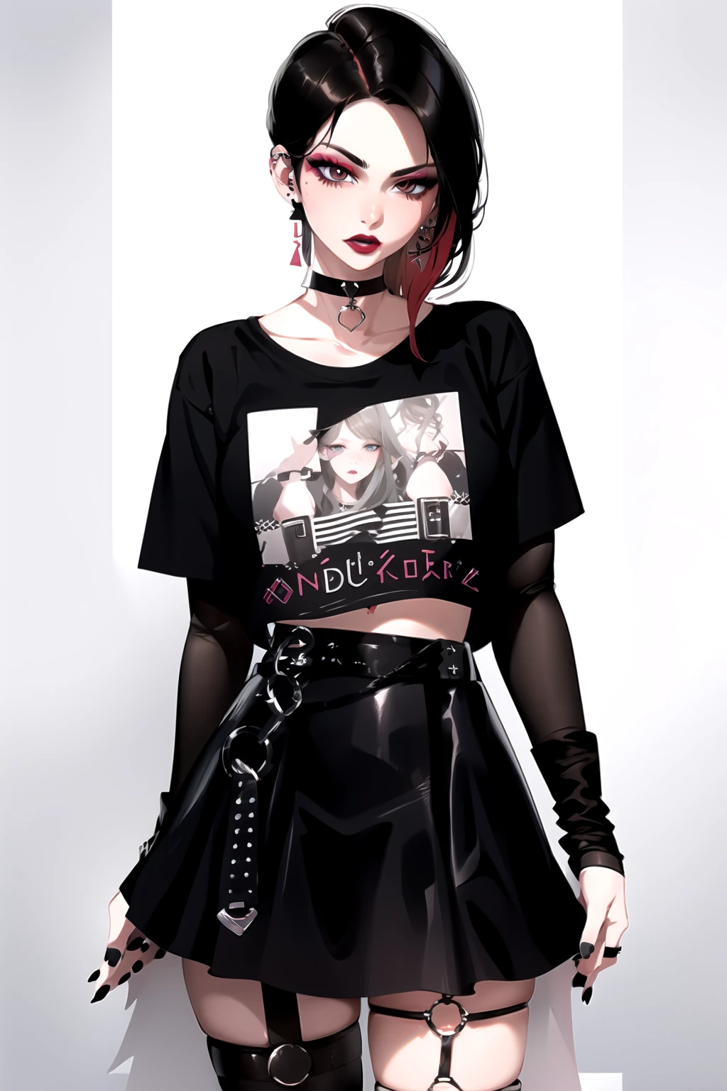 <lora:v2GothicC:1>, GothicC, makeup, lipstick, mascara, black nails, best quality, masterpiece, highres