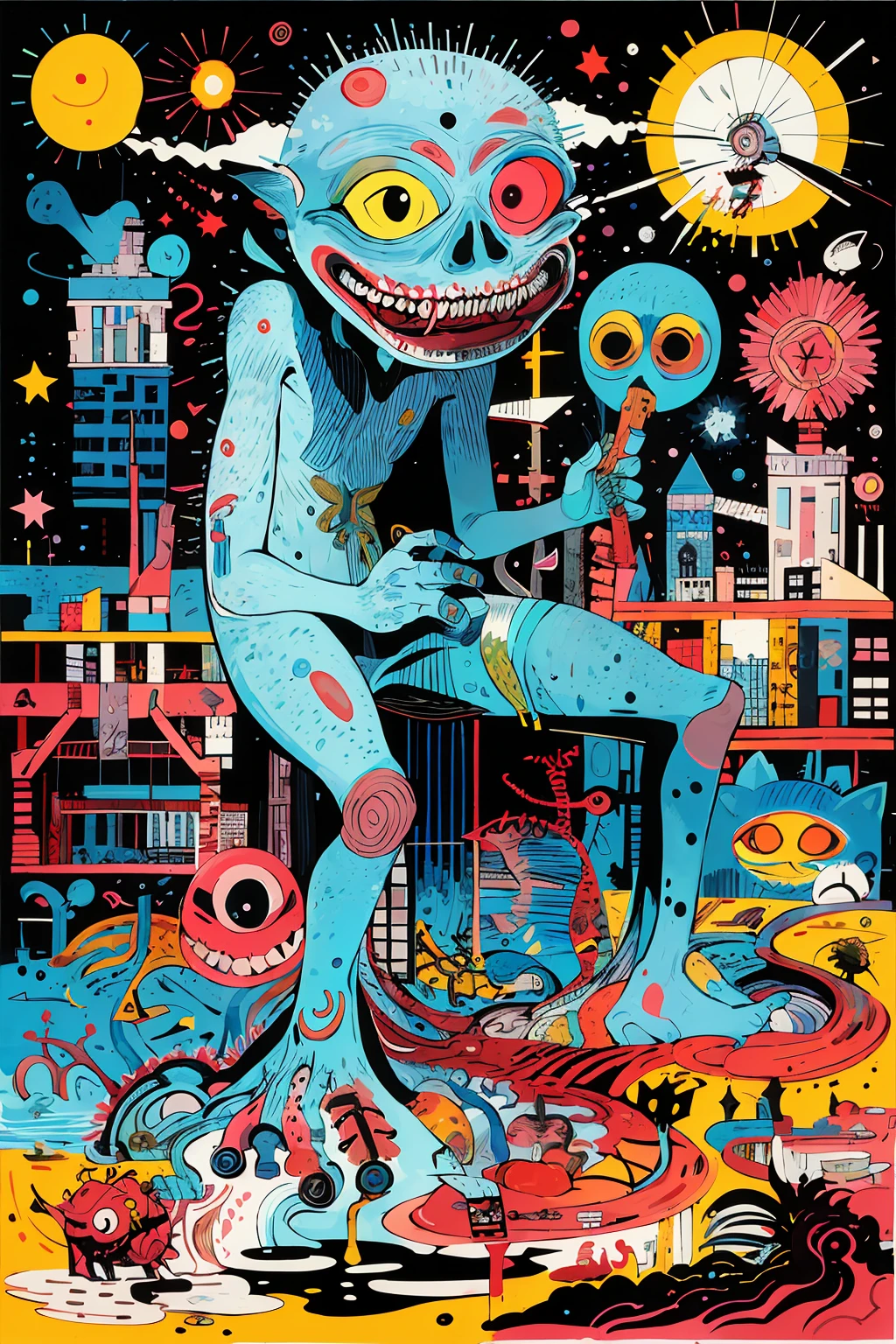 masterpiece,best quality,<lora:TUYA5:0.8>,surrealistic,tuyawang,abstract,doodle art,monster,