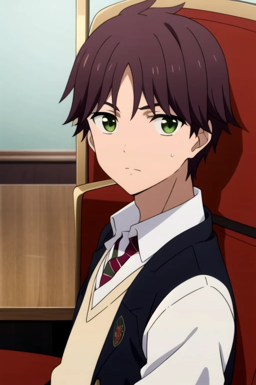 masterpiece, best quality, movie still, 1boy, solo, male focus, looking at viewer, upper body, , , , <lora:tasuku_yamane:0.68>, tasuku_yamane, brown hair, green eyes