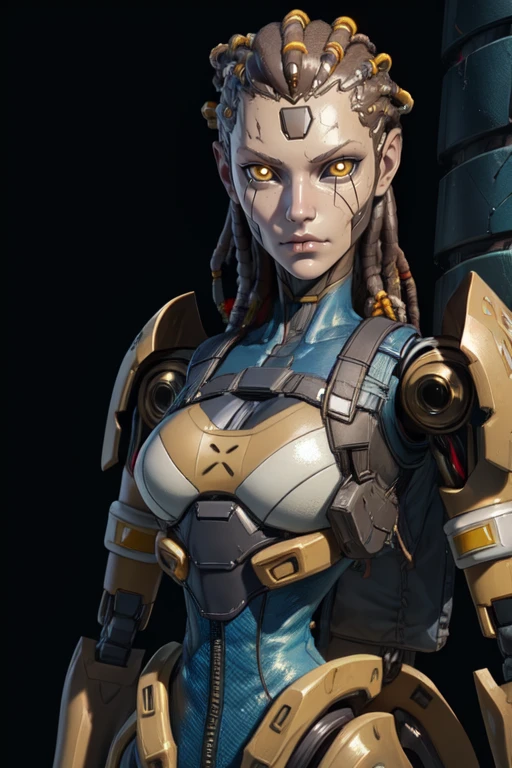 Ash, yellow eyes, facial mark, robotic dreads,
robot joints, android,
standing, upper body, facing viewer, blank stare, toned, serious,
spaceship, lab,
(insanely detailed, beautiful detailed face,beautiful detailed eyes, masterpiece, best quality)
<lora:AshAPL:0.7>