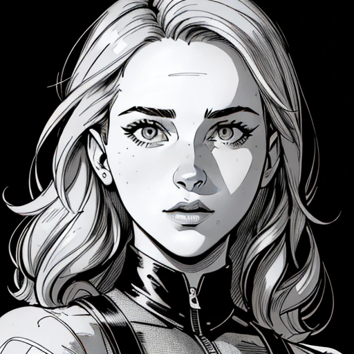 pencil and ink illustration, portrait of 20 year old [Jennifer Lawrence|Emma Watson|Scarlett Johansson|Jennifer Lawrence], pretty face, comic style, cartoon,, extreme sharp, extreme detail, HD, HDR, 8K, masterpiece, best quality, best resolution, detailed face, detailed eyes, focused