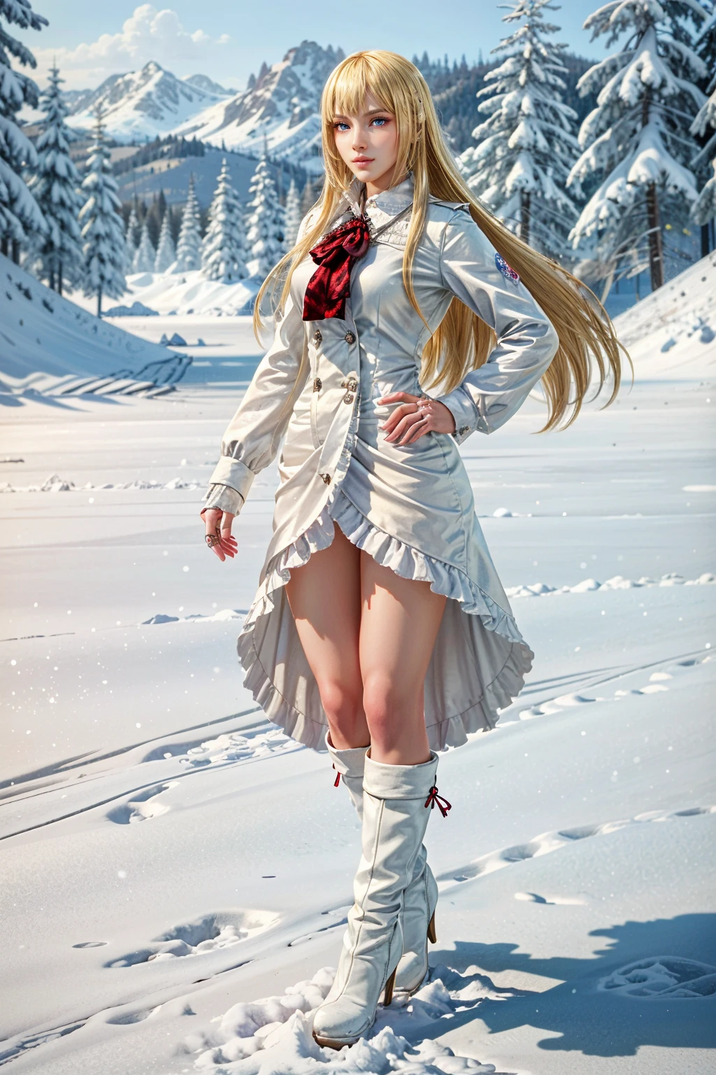 (masterpiece, best quality:1.3)
 <lora:epi_noiseoffset2:1> <lora:add_detail:0.7> <lora:TekkenLili:0.7>
TekkenLili, 1girl, solo, blonde hair, blue eyes, long hair, full body, standing in front of a beautiful landscape, snowy, hyper realistic, highly detailed, concept art, intricate details, photoreal