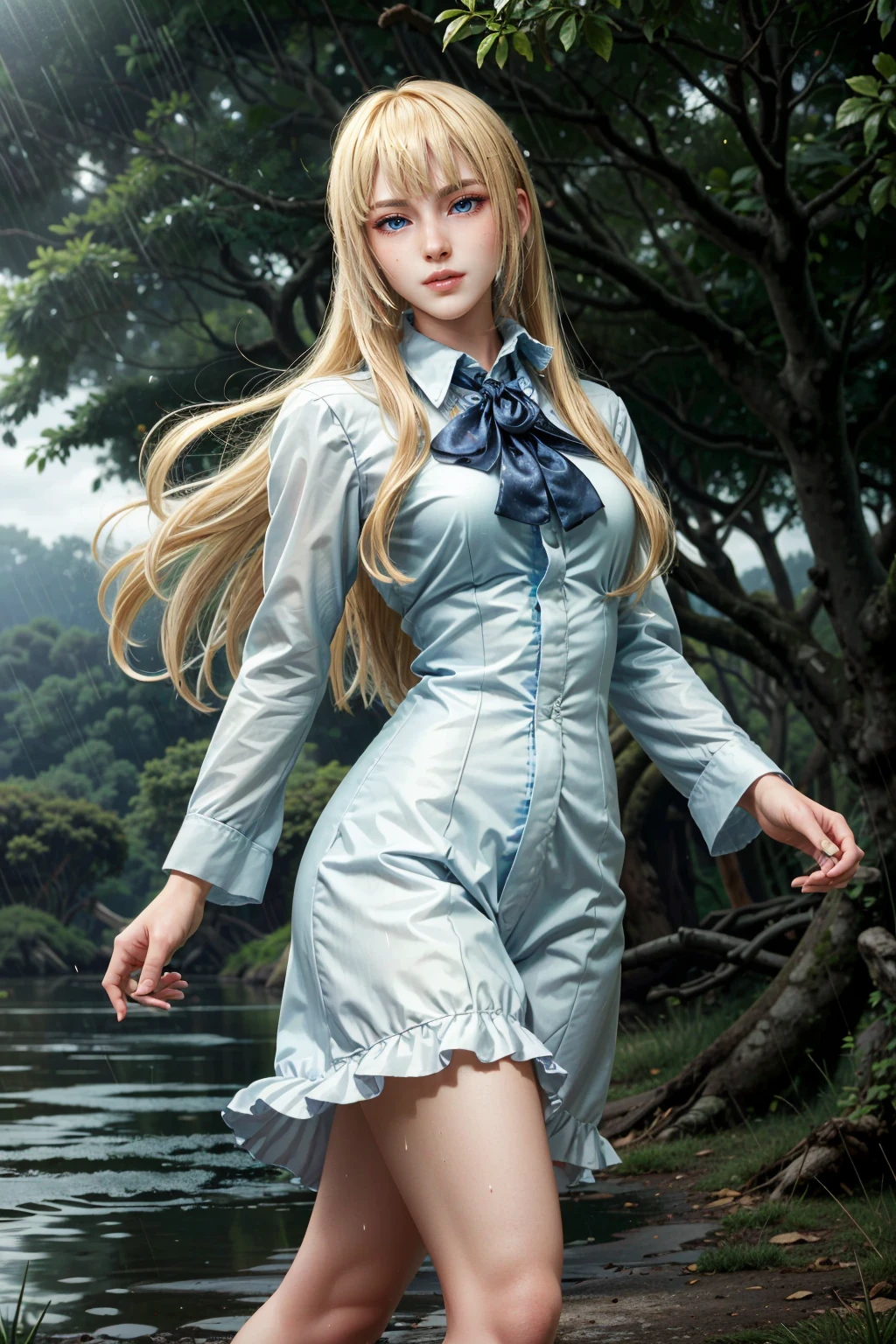 (masterpiece, best quality:1.3)
<lora:epi_noiseoffset2:1> <lora:add_detail:0.7> <lora:TekkenLili:0.7>
TekkenLili, 1girl, solo, blonde hair, blue eyes, long hair, full body, standing in front of a beautiful green forest, landscape, fighting, heavy rain, medium shot, mid-shot, highly