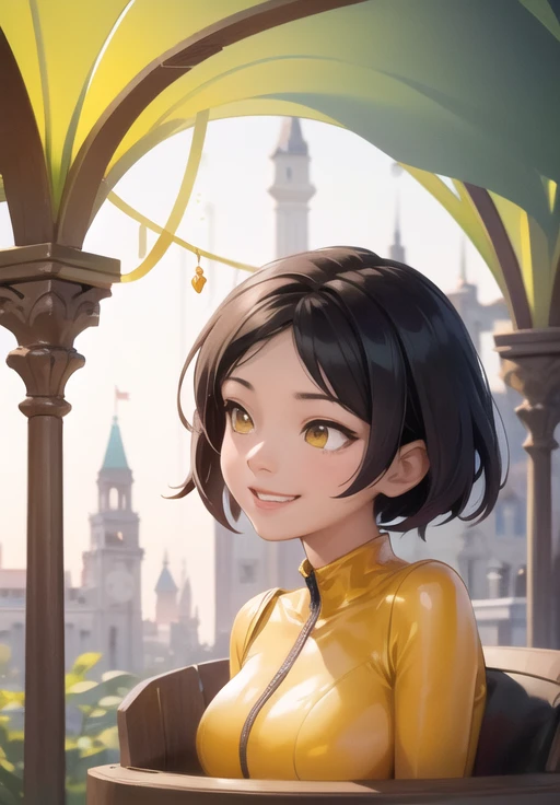 <lora:alex:0.8>, alex, smirk, yellow bodysuit, portrait,, (gorgeous, beautiful, enchanting:1.3), (trending on CGSociety, trending on pixiv, contest winner:1.3)