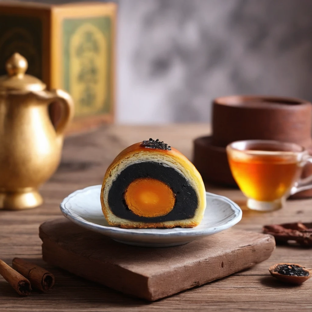 A photorealistic image of a beautifully crafted tea cake elegantly placed on an antique wooden table. The tea cake should look fresh and inviting, perhaps with intricate patterns or designs on its surface. The antique table should have intricate carvings or details that signify its age and value, perhaps made of rich, dark wood. The setting should be cozy and inviting, possibly with vintage or antique elements in the background like old books, a vintage lamp, or fine china. The lighting should be soft and warm, casting gentle shadows that highlight the texture of the tea cake and the intricate details of the antique table. The overall atmosphere should evoke a sense of nostalgia and luxury., <lora:eggcake:0.75>