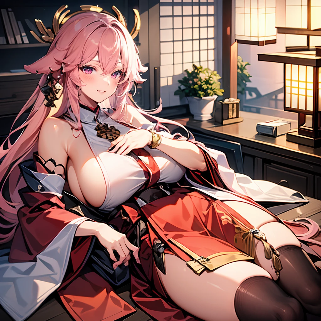 <lora:shenzi_20:0.8>,pink hair,masterpiece,extremely detailed,CG,2k wallpaper,Amazing,finely detail,extremely detailed CG unity 8k wallpaper,huge filesize,ultra-detailed,shenzi,1girl,long hair,smile,japanese clothing,wide_sleeves,