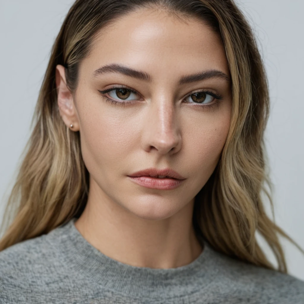 Portrait photo of an actress wearing no makeup, Nikon Z9, sharp focus, skin texture visible, (skin blemishes:0.4)