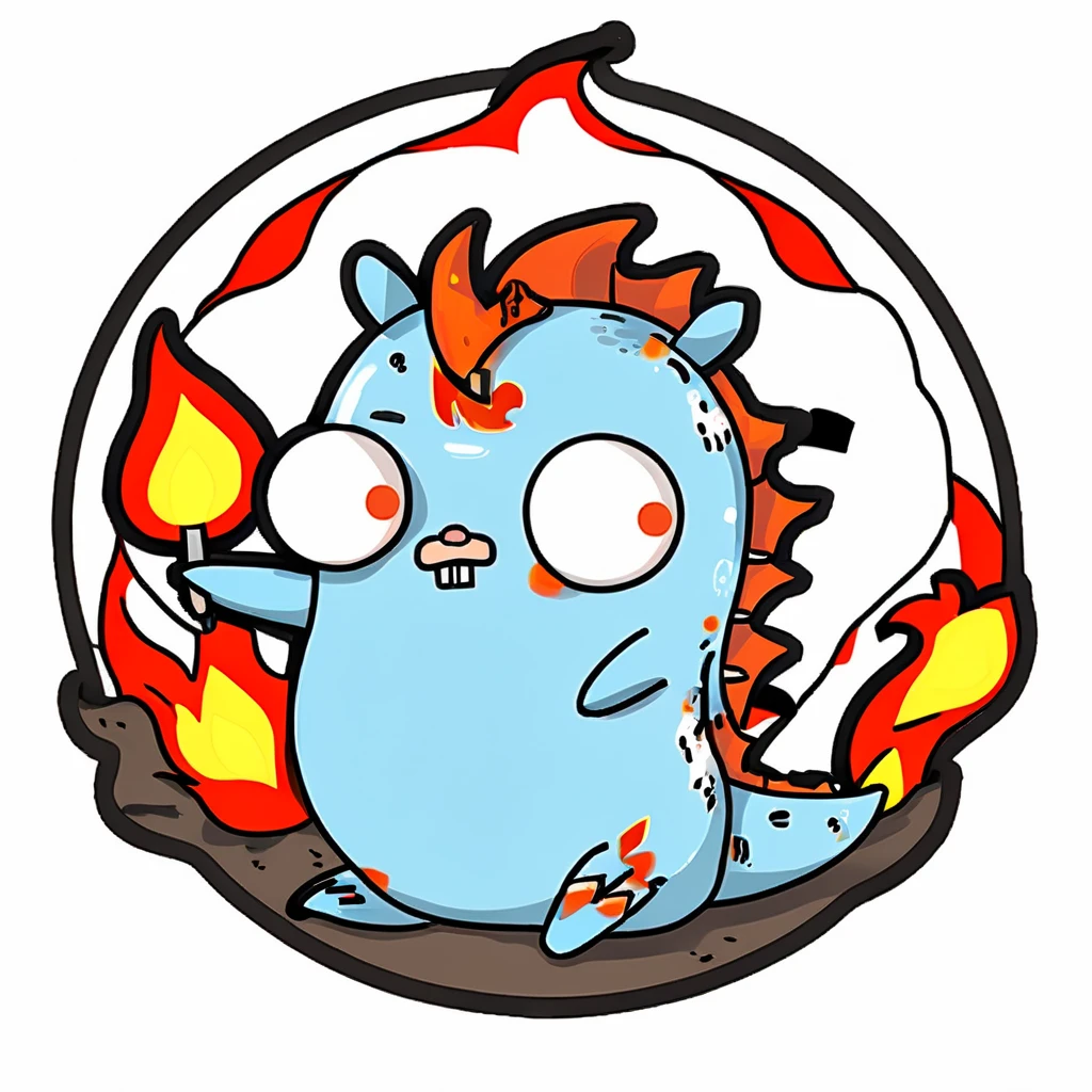<lora:gophers_xl:1> 2d, dragon and flame, gopherCircle, in circle sticker art