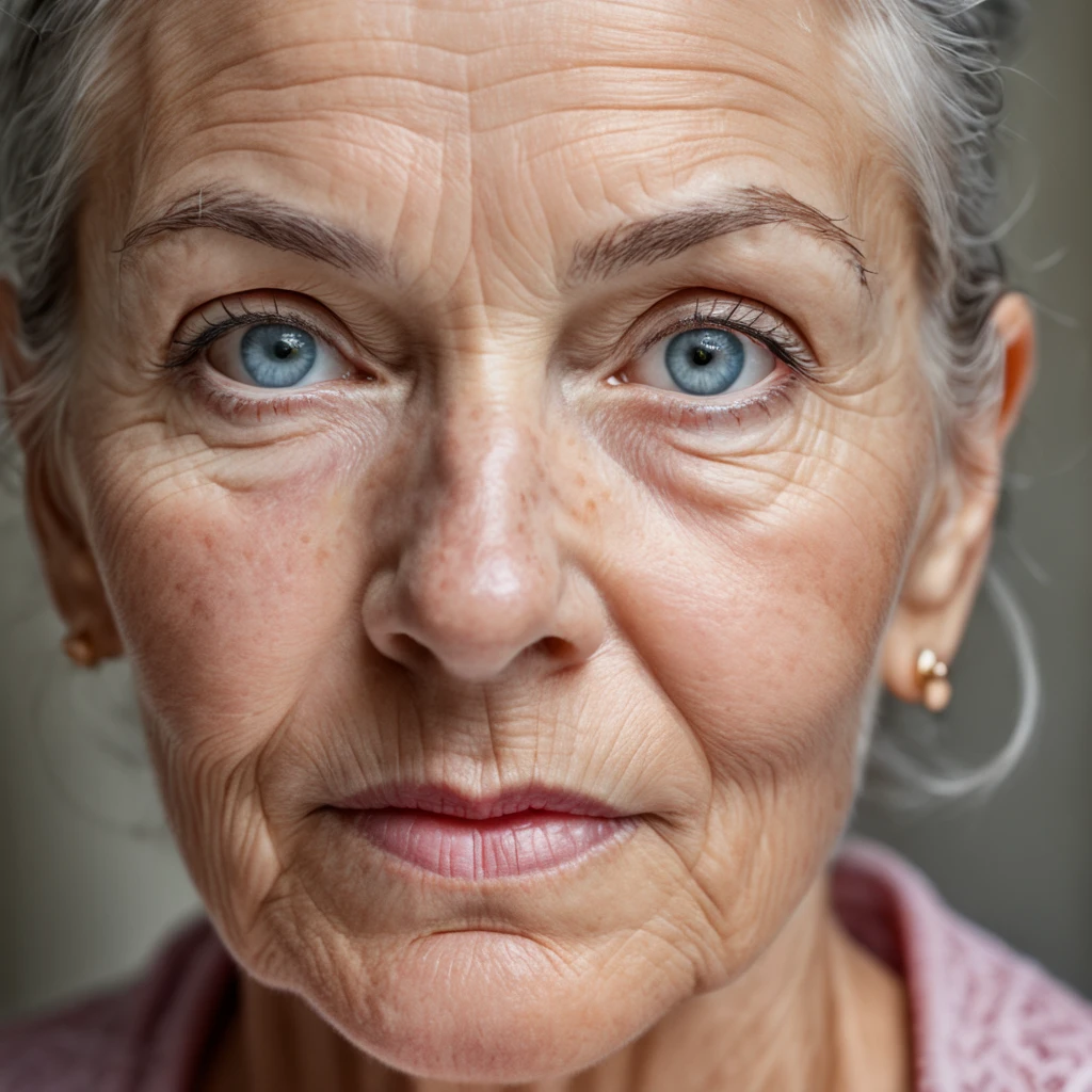 RAW photo, portrait of a beautiful 70 year old woman, wrinkled face, pink summer dress, full sharp, detailed face, blue eyes, high detailed skin, 8k uhd, dslr, soft lighting, high quality, film grain, Fujifilm XT3
upper body, cute face, eye level, focus on eyes, dappled light on face, pale skin, no make-up, detailed face and eyes, natural skin texture, highly detailed skin, textured skin, skin pores, oiled shiny skin, skin blemish, imperfect skin, intricate skin details, visible skin detail, detailed skin texture, subsurface scattering, blush, few freckles, few moles, goosebumps, minor skin imperfections, skin pores, wrinkles, vitiligo spots, whiteheads, blackhead, white pimples, red pimples, beauty spot, skin fuzz, remarkable detailed pupils, detailed iris, very thin eyebrows