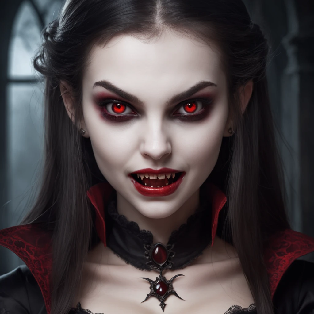vampire. (((a lot of blood flowing out of her mouth down her face))). slim, petite, beautiful, sensual. (((teeth like dracula))). red lipstick, black dress. dark eyeshadow. overalldetail-detail_++_-_overall_detail , kkw-skin-det-all_checkpoint_skin_detail_-_skin_detail_v1.0, <lora:hipoly3dmodellora_v20-hipoly_3d_model_lora:0.7>