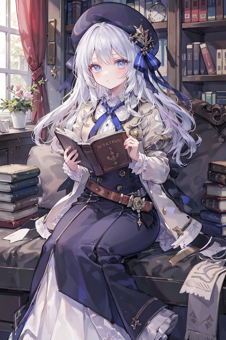 masterpiece, best quality, ultra-detailed, illustration, ray tracing,
<lyco:GoodHands:1.0>
<lora:SV_amlls:0.7>amlls, 1girl, solo, long hair, dress, long sleeves, beret, ribbon, belt, looking at viewer, reading books, library, sitting,