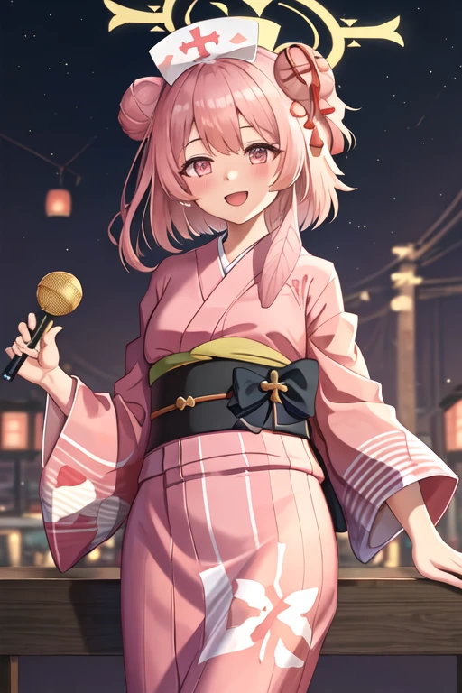 (masterpiece, top quality, best quality, official art, beautiful and aesthetic:1.2),ultra-detailed,intricate details,amazing illustration,award-winning art,atmospheric,
BREAK, 1 beautiful girl, Solo,(Cute:1.5),(Chibi:0.8), (kawaii:1.5),(Lori:0.5), BREAK, (girl, Cute, Cheerful, face, medium breasts:1.2),(Pink hair,disheveled short twin tails,tareme,Gold eyes:1.45),gleaming skin,Clear skin, cleavage of the breast,Beautiful , gleaming skin,Clear skin, Beautiful skin,( A smile:1.5),(best quality face),(Top quality glowing eyes), (The best smile,Doya face:1.45),
BREAK, (Japanese kimono:1.35),kimono, ultra detailed texture kimono, rainbow paint kimono, paint bulb, paint drops,(fingernails:1.2),(hair ornaments, earrings, hair ornaments),(pink panty:1.35),
BREAK
singing, shouting, microphone, (holding microphone stand:1.2), (leaning forward:0.7), serious,
BREAK
spotlight, stage lights,
BREAK,wakame,wakame,wakame,(from below,Cowboy Shot:1.4),
BREAK,(Blurry background:1.3),(absurderes, hight resolution, Super Detail Art),cel shading,Clear Color, Lonely optical effect, Beautiful pictures, Bright glow, mystic atmosphere,(Close-up of girl:1.1), Mystical light particle effect,manga influence, clean line drawings,