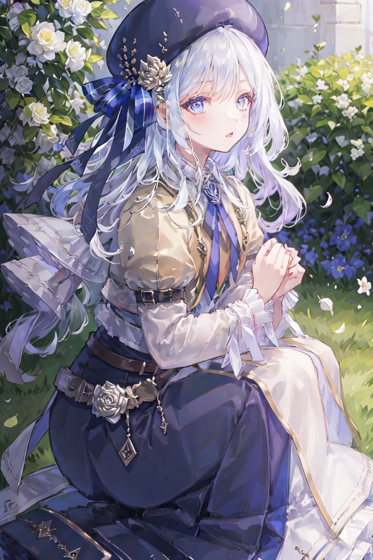 masterpiece, best quality, ultra-detailed, illustration, ray tracing,
<lyco:GoodHands:1.0>
<lora:SV_amlls:1>amlls, 1girl, solo, long hair, dress, long sleeves, beret, ribbon, belt, squatting, from side, simple background, outdoors, flower