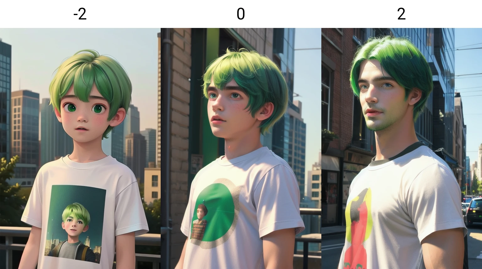 masterpiece,best quality,1boy,city,<lora:HeightRatioSlider_v2:-2>,t-shirt,green hair