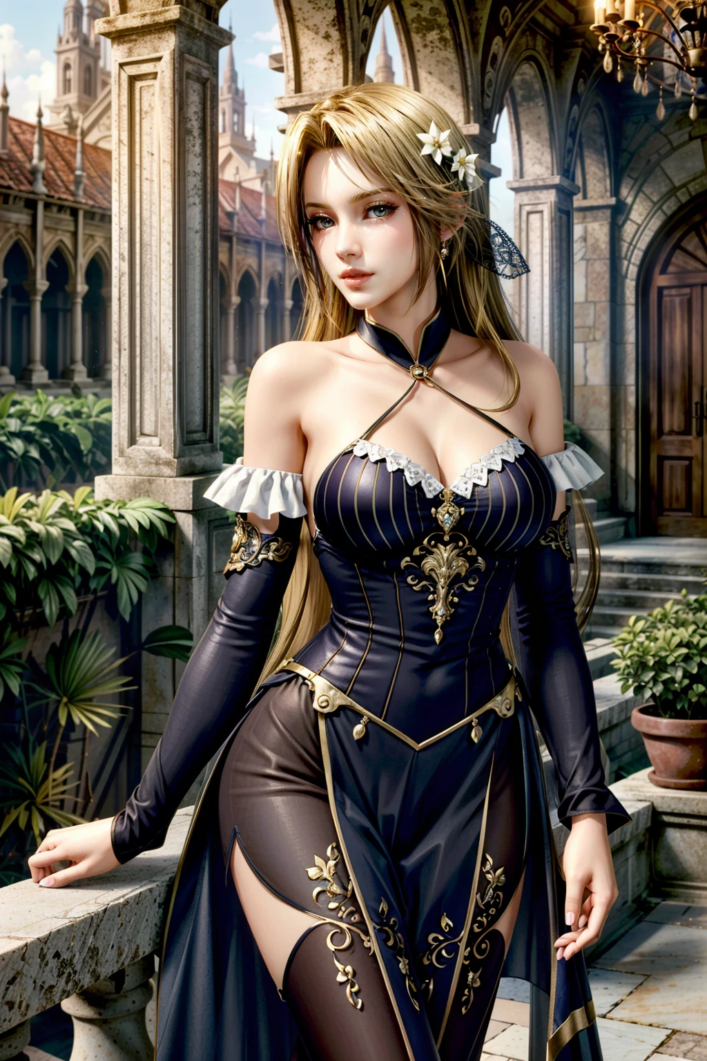 (masterpiece, best quality:1.3)
<lora:epi_noiseoffset2:1> <lora:add_detail:0.7>  <lora:DOAHelena:0.8>
DOAHelena,  1girl, solo, long hair, Romantic Outfit, Secret Garden, Morning, Dreamy Light, Seclusion