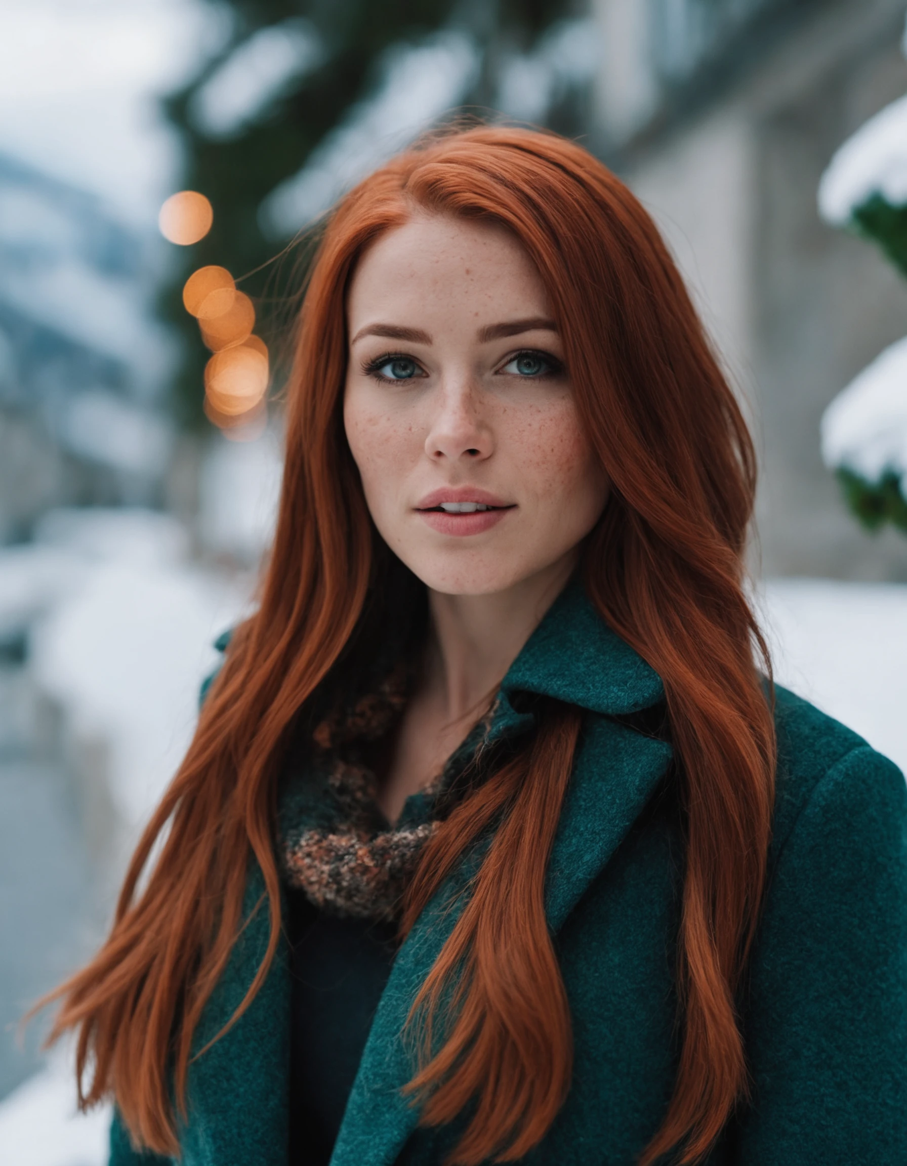 cinematic photo (art by Mathias Goeritz:0.9) , photograph, Lush andorran Girlfriend, Tax collector, Rich Red hair, Winter, tilt shift, Horror, specular lighting, film grain, Samsung Galaxy, F/5, (cinematic still:1.2), freckles . 35mm photograph, film, bokeh, professional, 4k, highly detailed