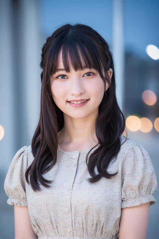 1girl, (wearing a casual dress:1.4),(RAW photo, best quality), (realistic, photo-realistic:1.4), masterpiece, an extremely delicate and beautiful, extremely detailed, 2k wallpaper, Amazing, finely detail, extremely detailed CG unity 8k wallpaper, ultra-detailed, highres, soft light, beautiful detailed girl, extremely detailed eyes and face, beautiful detailed nose, beautiful detailed eyes,cinematic lighting,(in the city at night:1.6),perfect anatomy,slender body,(smile:1.4),(close up:1.2),(look at viewer),(front view:1.4),(brown eyes:1.2),cinematic angle,(wavy  hair:1.2),  <lora:haradasayaka_lora-01:0.8>