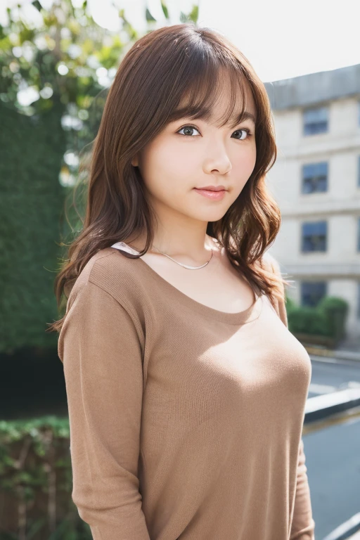 1girl, (wearing a low neck shirt:1.4),(RAW photo, best quality), (realistic, photo-realistic:1.4), masterpiece, an extremely delicate and beautiful, extremely detailed, 2k wallpaper, Amazing, finely detail, extremely detailed CG unity 8k wallpaper, ultra-detailed, highres, soft light, beautiful detailed girl, extremely detailed eyes and face, beautiful detailed nose, beautiful detailed eyes,cinematic lighting,(in the city:2.0),perfect anatomy,slender body,smiling,(close up:1.4),(light brown eyes:1.4),(look at viewer),(front view:2.0)mcinematic angle,(wavy hair),  <lora:kidoibuki_lora-04:0.8>