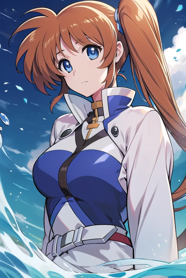 nanohatakamachi, <lora:nanohatakamachiv2-lora-nochekaiser:1>,
nanoha takamachi, (takamachi nanoha:1.5), long hair, blue eyes, brown hair, hair ribbon, (side ponytail:1.5), white ribbon,
BREAK magical girl, jacket, collar, puffy sleeves, long sleeves, white jacket,
BREAK looking at viewer, full body, upper body,
BREAK outdoors, city, sky,
BREAK <lyco:GoodHands-beta2:1>, (masterpiece:1.2), best quality, high resolution, unity 8k wallpaper, (illustration:0.8), (beautiful detailed eyes:1.6), extremely detailed face, perfect lighting, extremely detailed CG, (perfect hands, perfect anatomy),