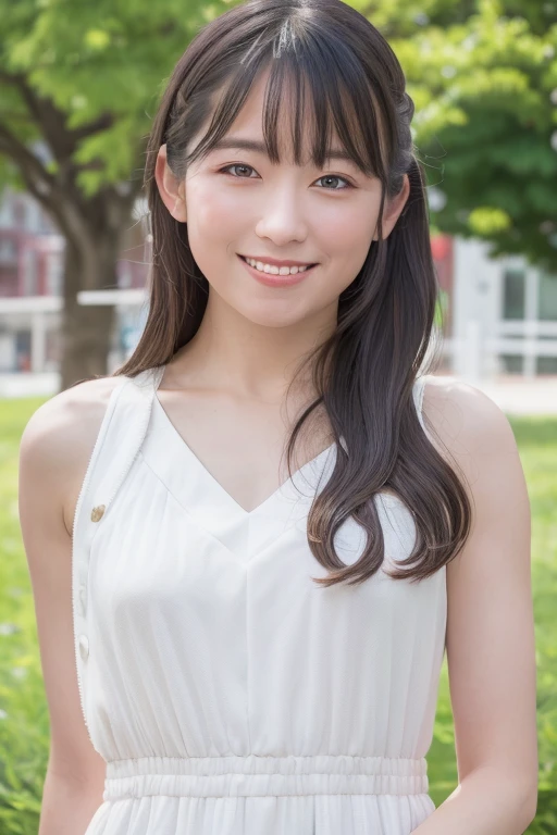 1girl, (wearing a cotton dress:1.4),(RAW photo, best quality), (realistic, photo-realistic:1.4), masterpiece, an extremely delicate and beautiful, extremely detailed, 2k wallpaper, Amazing, finely detail, extremely detailed CG unity 8k wallpaper, ultra-detailed, highres, soft light, beautiful detailed girl, extremely detailed eyes and face, beautiful detailed nose, beautiful detailed eyes,cinematic lighting,(in the city:2.0),perfect anatomy,slender body,smiling,(close up:2.0),(look at viewer),(front view:2.0)mcinematic angle,(wavy hair), <lora:mikawaharuna_lora-02:0.8>