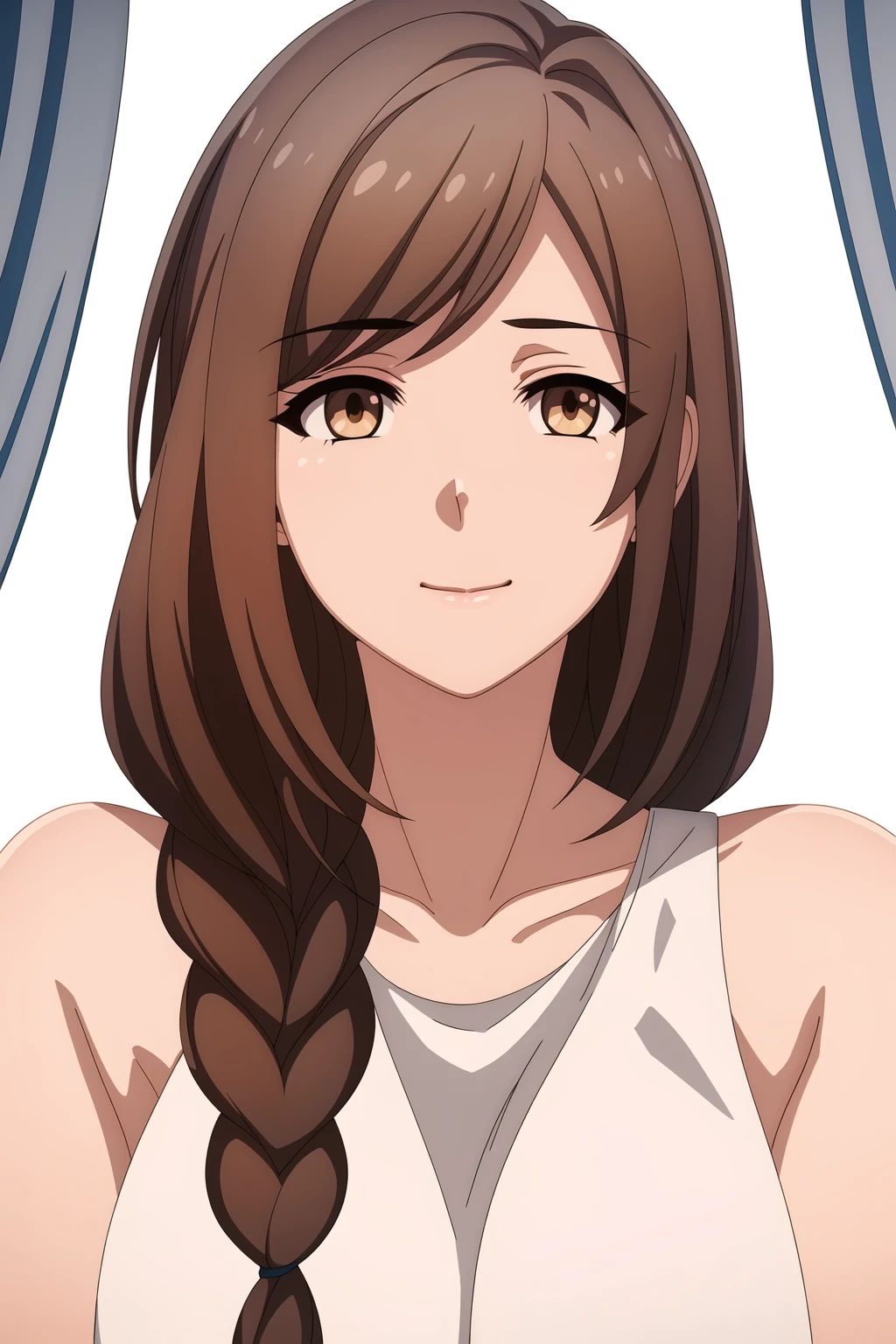 Simple White Background,
bare_shoulders,collarbone,sleeveless,Grey_dress,
<lora:Ellie_Black_Summoner-KK77-V1:0.7>,
brown_eyes,brown_hair,braid,
<lora:Oda_Non_Style-KK77-V2:0.3>,<lora:more_details:0.1>,
1 girl, 20yo,Young female,Beautiful Finger,Beautiful long legs,Beautiful body,Beautiful Nose,Beautiful character design, perfect eyes, perfect face,expressive eyes,perfect balance,
looking at viewer,(Focus on her face),closed mouth, (innocent_big_eyes:1.0),(Light_Smile:0.3),
official art,extremely detailed CG unity 8k wallpaper, perfect lighting,Colorful, Bright_Front_face_Lighting,White skin,
(masterpiece:1.0),(best_quality:1.0), ultra high res,4K,ultra-detailed,
photography, 8K, HDR, highres, absurdres:1.2, Kodak portra 400, film grain, blurry background, bokeh:1.2, lens flare, (vibrant_color:1.2),professional photograph,
(Beautiful,large_Breasts:1.4), (beautiful_face:1.5),(narrow_waist),