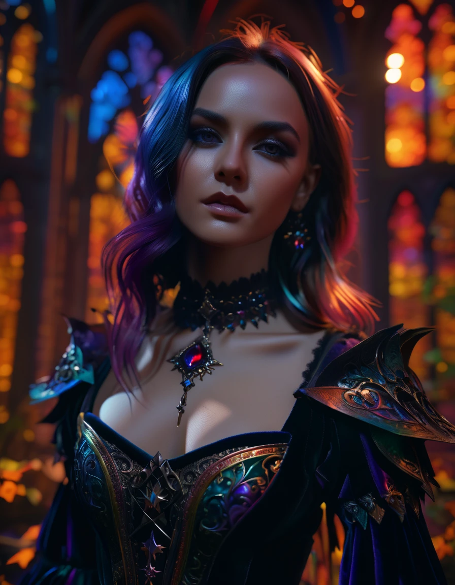 a girl intricately detailed gothic art trending on Artstation triadic colors Unreal Engine 5 detailed matte painting, Dark Black Velvet Background, deep color, fantastical, intricate detail, splash screen, complementary colors, fantasy concept art, gothic deviantart masterpiece, Vivid colors, 16k, UHD, HDR10, Masterpiece:1. 5, Absurdres, best quality