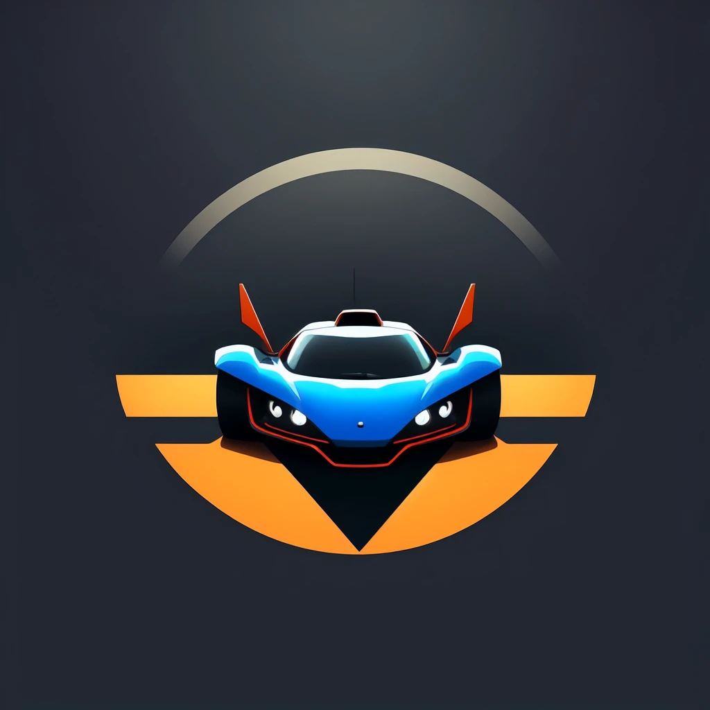 (masterpiece, best quality:1.1), (round logo:1.05), no humans, a sleek sports car, aerodynamic design, fast, car focus, black, racing track, gradient background, simple background