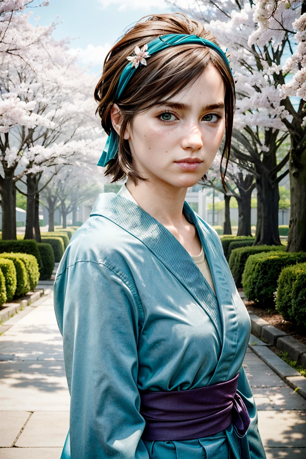 (masterpiece, best quality:1.3)
<lora:add_detail:0.7> <lora:epi_noiseoffset2:1> <lora:EllieTLOU2:0.7>
EllieTLOU2, 1girl, solo, short hair, brown hair, yukata, japan, cherry blossoms, hair ornament, headband, realistic photography, single subject, style of Hatsune Miku