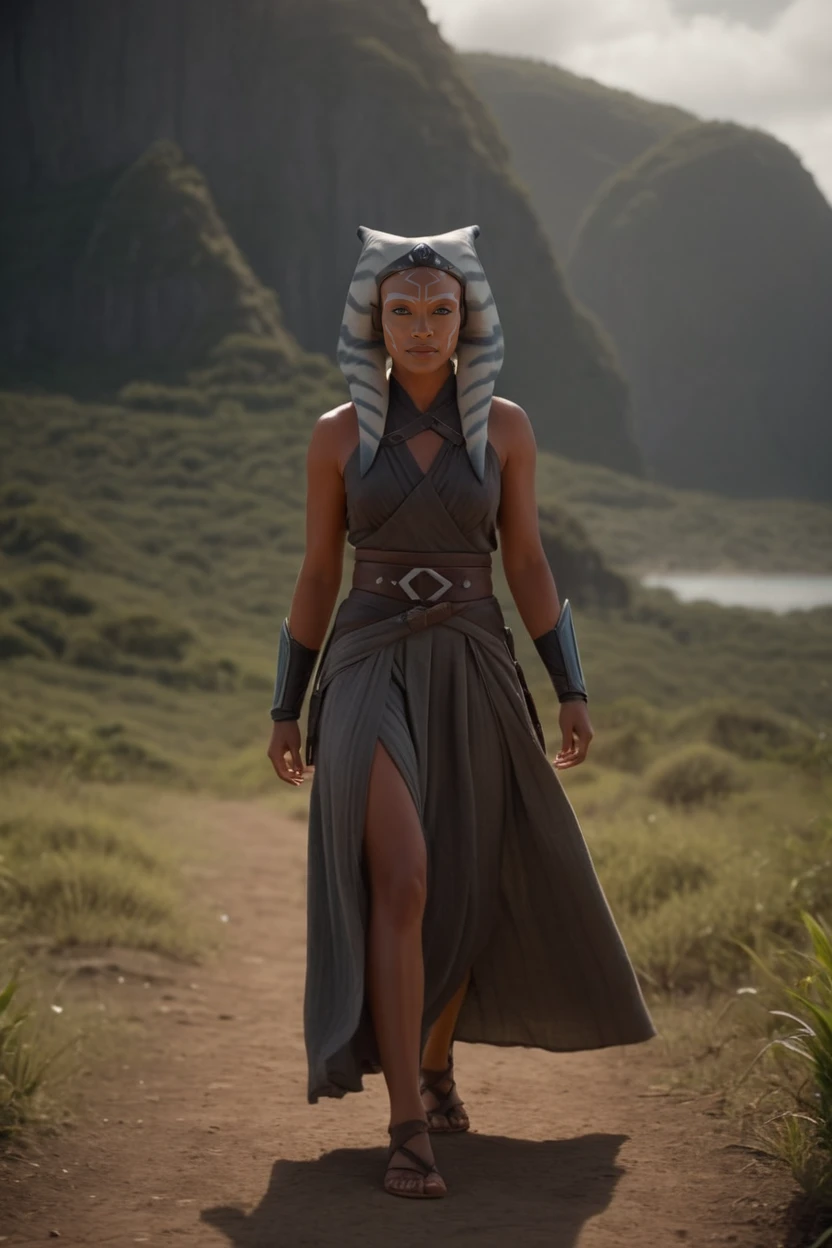 cinematic film still ahsoka tano thunderous clap wearing wrap top, pleated skirt, and block heel sandals at the wandering isles, a group of islands that float aimlessly through the sky, home to nomadic tribes and mythical creatures, full body shot <lora:Ahsoka_Tano_XL:0.8> . shallow depth of field, vignette, highly detailed, high budget Hollywood movie by park chan-wook, bokeh, cinemascope, moody, epic, gorgeous, film grain, grainy