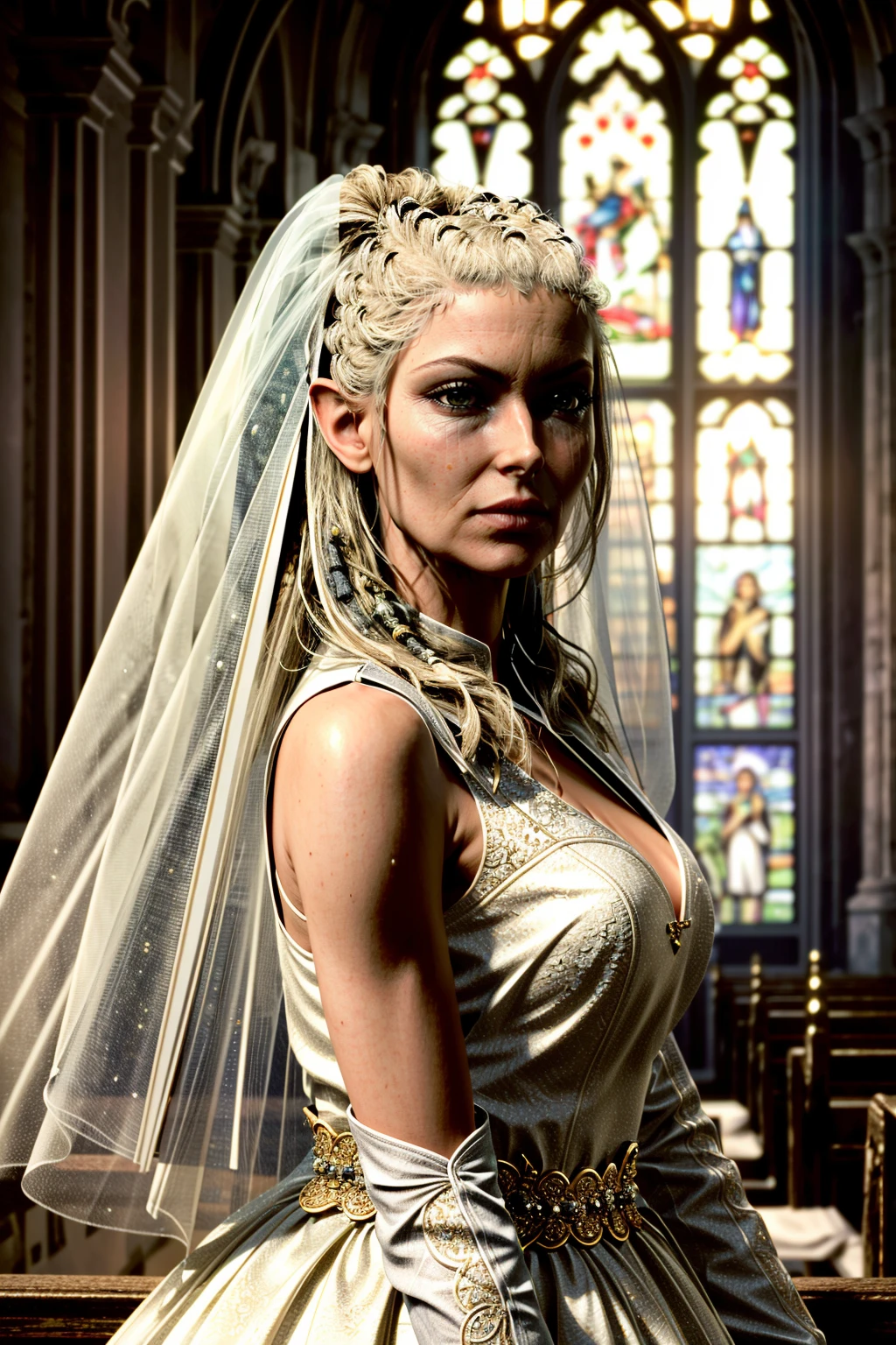 (masterpiece, best quality:1.3)
<lora:epi_noiseoffset2:1> <lora:add_detail:0.7> <lora:BGJaheira:0.8>
BGJaheira, 1girl, solo, wearing a wedding dress, bridal veil, inside a church, very coherent asymmetrical artwork, sharp edges, perfect face, simple form, 100mm by Stanley Artgerm Lau