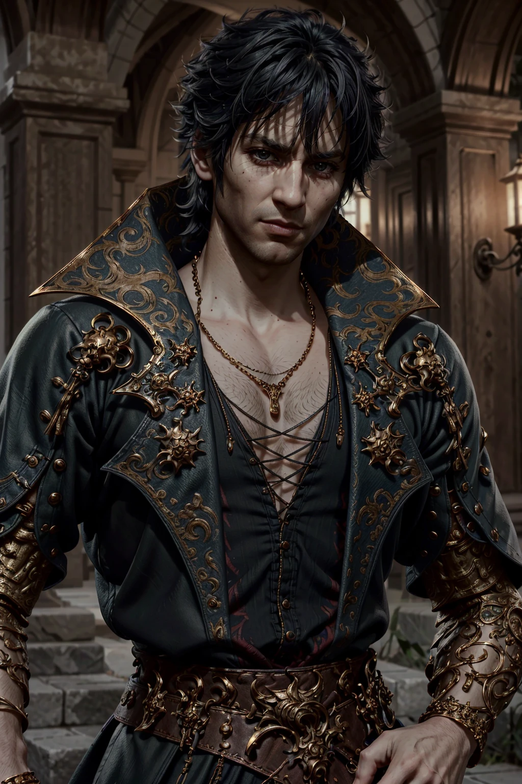 (masterpiece, best quality:1.3)
<lora:epi_noiseoffset2:1> <lora:add_detail:0.7> <lora:BGGortash:0.8>
BGGortash, solo, black hair, 1boy, jewelry, upper body, male focus, necklace, realistic, manly elegant, D&D, fantasy, intricate, elegant, highly detailed, digital painting, artstation