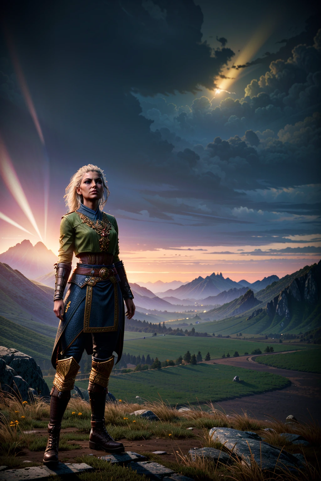 (masterpiece, best quality:1.3)
<lora:epi_noiseoffset2:1> <lora:add_detail:0.7> <lora:BGJaheira:0.8>
BGJaheira, 1girl, solo, full body, standing in a beautiful fantasy landscape, stormy setting, cinematic lighting, medium shot, mid-shot, highly detailed, trending on Artstation, Unreal Engine 4k, cinematic
