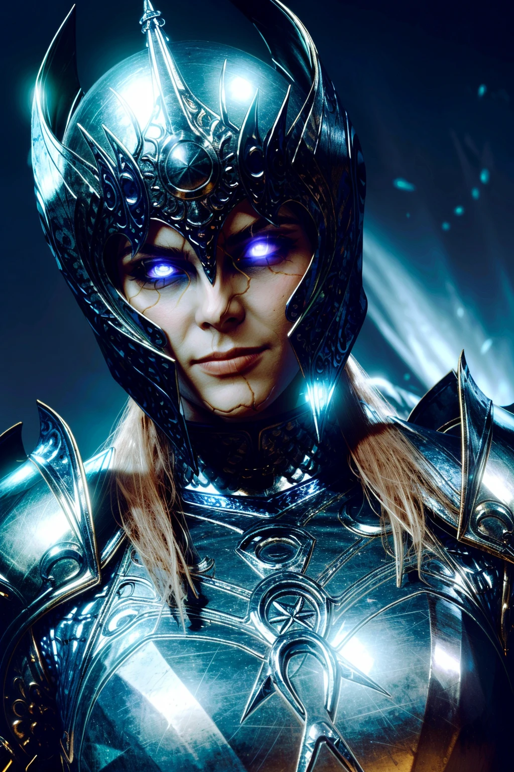 (masterpiece, best quality:1.3)
<lora:epi_noiseoffset2:1> <lora:add_detail:0.7> <lora:BGDameAylin:0.8>
BGDameAylin, 1girl, solo, long hair, looking at viewer, closed mouth, upper body, armor, glowing, helmet, shoulder armor, glowing eyes, breastplate