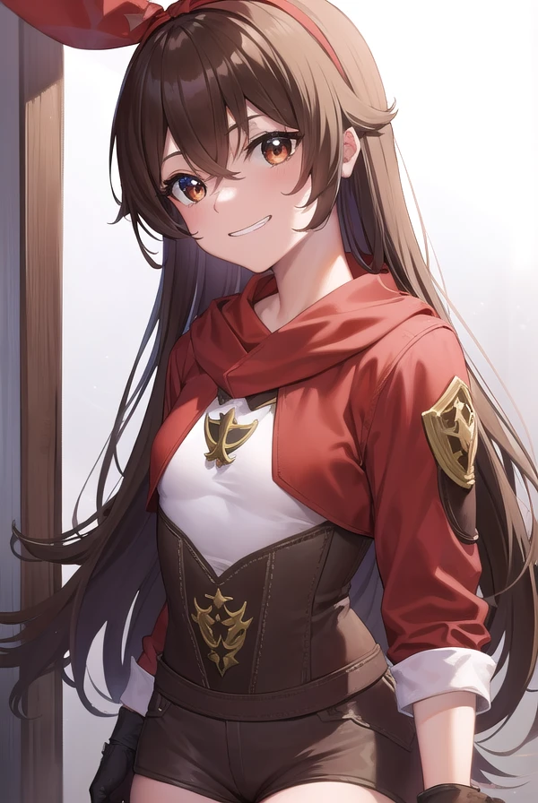 genshinamber, <lora:genshinamber-lora-nochekaiser:1>,
amber, brown hair, long hair, (brown eyes:1.5), hair between eyes, hair ribbon, ribbon, red ribbon, (small breasts:1.2), <lora:talkmouth_I_v100:1>, smile,
BREAK brown shorts, long sleeves, white thighhighs, shorts, thighhighs, jacket, crop jacket, red jacket, corset, gloves, brown gloves,
BREAK outdoors, nature, forest,
BREAK looking at viewer, (cowboy shot:1.5), upper body,
BREAK <lyco:GoodHands-beta2:1>, (masterpiece:1.2), best quality, high resolution, unity 8k wallpaper, (illustration:0.8), (beautiful detailed eyes:1.6), extremely detailed face, perfect lighting, extremely detailed CG, (perfect hands, perfect anatomy),