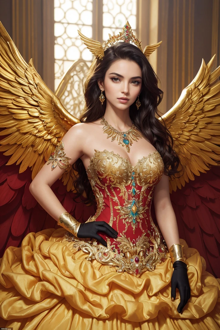 ((Masterpiece, best quality,edgQuality)),golden wings,
ballgown,edgVS,  elbow gloves, necklace,  hands on hips ,wearing edgVS [lingerie|ballgown],wings
 <lora:edgVAgowns:1>