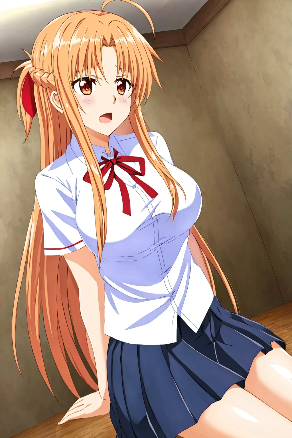 {{Asuna Yuuki(SAO)}}},official style,
One girl, alone,stage,Portraiture,View your viewers，((Cotton panties with crotch))，(((Skirt flip, I can see your pants)))，From below，Embarrassing，blush，From below，From below，