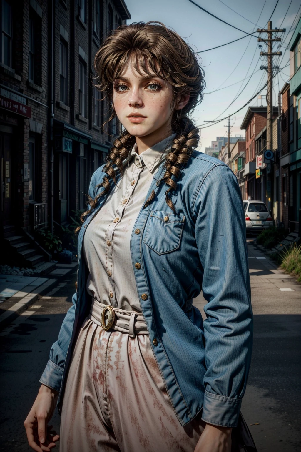 (masterpiece, best quality:1.3)
<lora:epi_noiseoffset2:1> <lora:add_detail:0.7> <lora:RDRMaryBethGaskill:0.8>
RDRMaryBethGaskill, 1girl, solo, blonde hair, cowboy western, vibrant street art district, twilight, colorful and artistic with murals illuminated by fading daylight