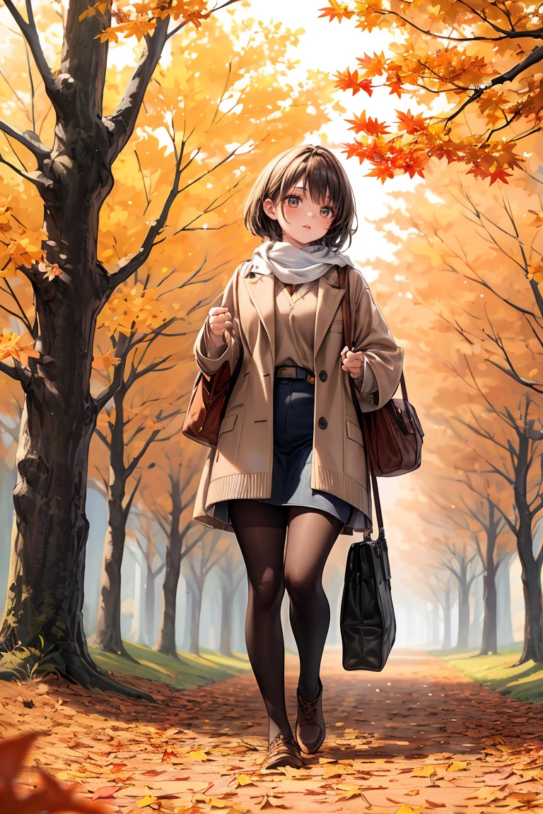 (masterpiece, best quality), 1girl, Cozy Autumn themed Walk, nature walk, Autumn day, flora, beautiful lighting, Autumn colors, Autumn elements, <lora:add_detail:0.8>