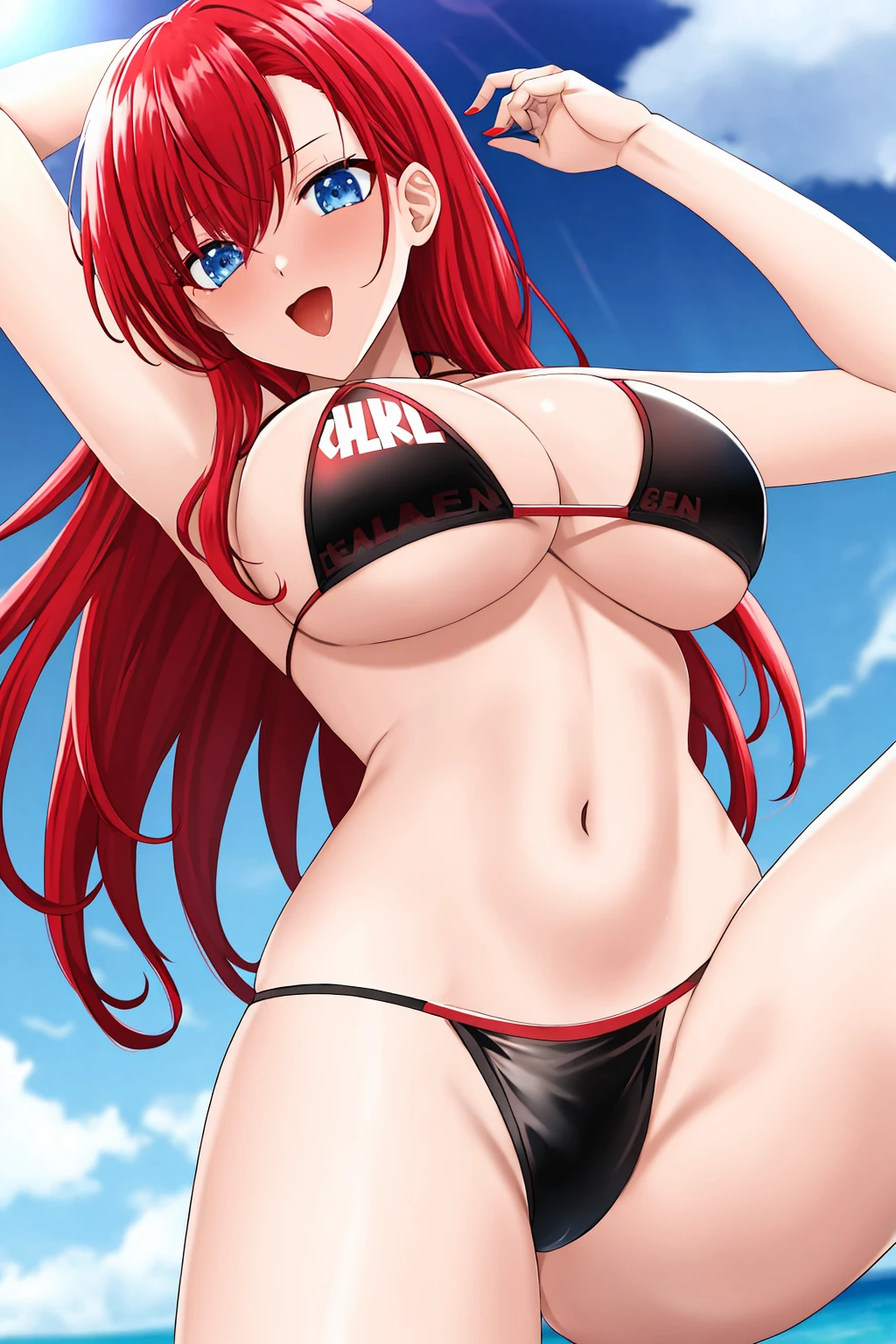 hellandheaven, 1girl, bikini, red_hair, blue_eyes