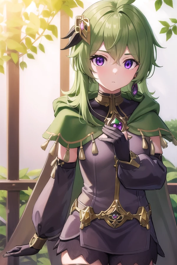 collei, collei, crossed bangs, green hair, hair ornament, medium hair, (purple eyes:1.1), sidelocks,
BREAK black gloves, black skirt, black straps, bridal gauntlets, brown thighhighs, capelet, detached sleeves, gem, gloves, green capelet, green gemstone, jewelry, long sleeves, puffy long sleeves, puffy sleeves, shirt, skirt, sleeveless, sleeveless shirt, thighhighs, zettai ryouiki, (((medium naked breasts with nipples))), ((beautiful breasts and vagina)), ((perfect vagina and breasts)),
BREAK outdoors, nature, forest,
BREAK looking at viewer, (cowboy shot:1.5),
BREAK (masterpiece:1.2), best quality, high resolution, unity 8k wallpaper, (illustration:0.8), (beautiful detailed eyes:1.6), extremely detailed face, perfect lighting, extremely detailed CG, (perfect hands, perfect anatomy),