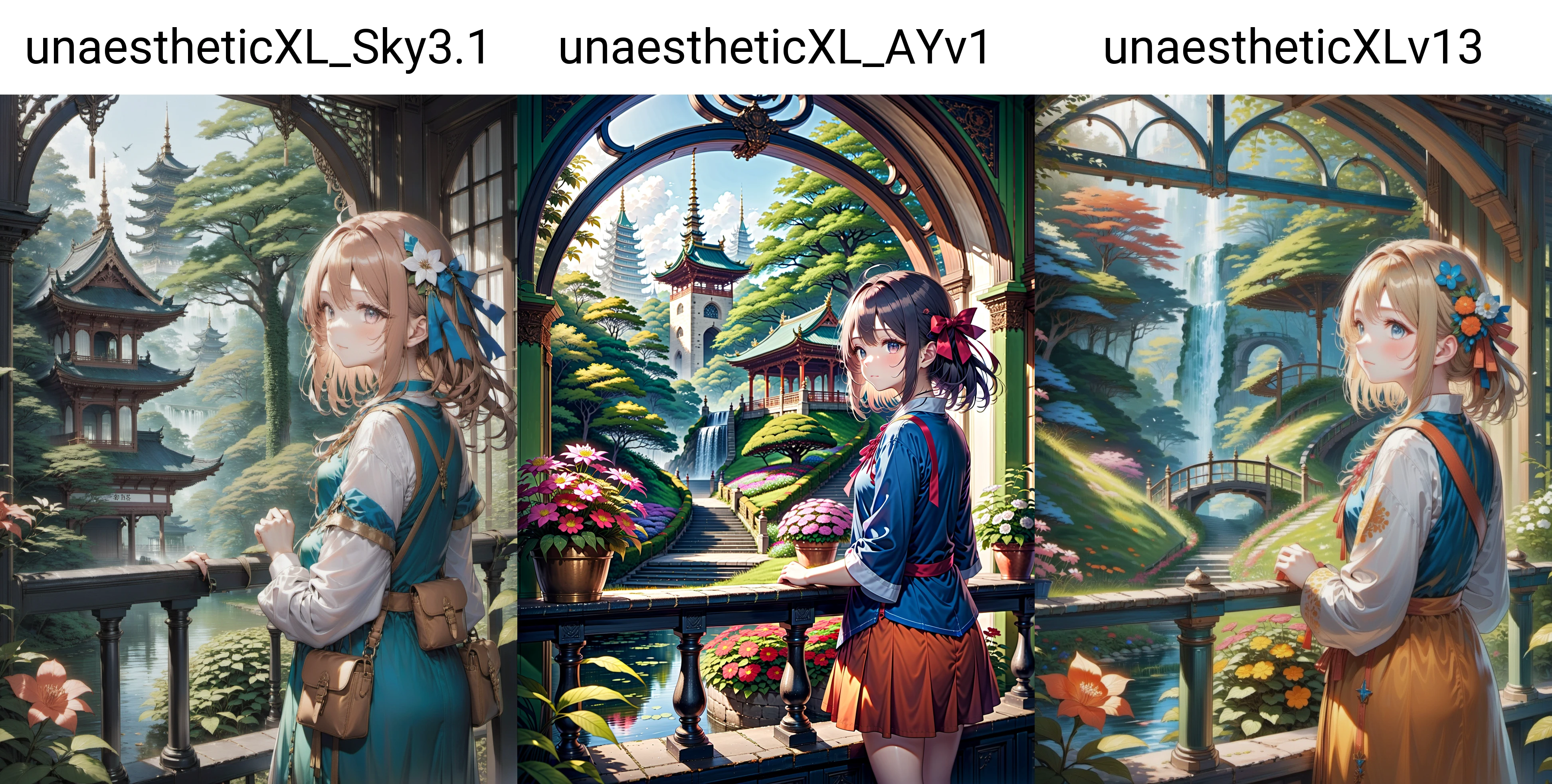 anime 1girl observing botanical garden,