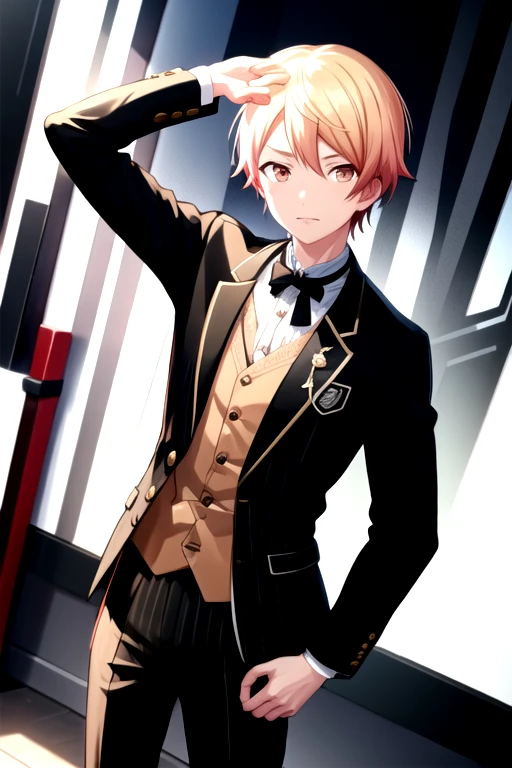 <lora:Tsukasa3rd-07:0.8>, tsukasa3rd, shirt, long sleeves, closed mouth, jacket, white shirt, open clothes, striped, collared shirt, pants, hand up, hand on hip, mask, feet out of frame, black pants, rope, facing viewer, pinstripe pattern