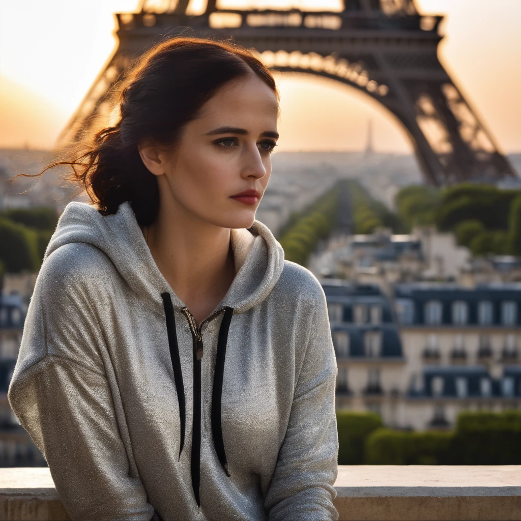 eva_green, <lora:EvaGreenXL:1>,portrait of a woman wearing a light hoodie, dark sport leggins, on a balcony near the eiffel tower by sunset, close up, looking at the viewer, (masterpiece, best quality, ultra-detailed, best shadow), high contrast, (best illumination), ((cinematic light)), colorful, hyper detail, dramatic light, intricate details, (1 girl, solo) , ultra detailed artistic photography, dreamy, backlit, shadows, ultra high definition, 8k, ultra sharp focus, ultra high quality model, soft lighting, film photography, analogue photography, hyperrealism,